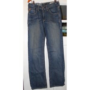 Ariat Mens Jeans 30 x 36 Slim Fit Straight Leg Blue Denim Work Western Distress